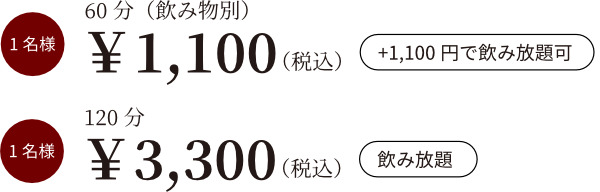 1名様1,100円 60分（飲み物別）